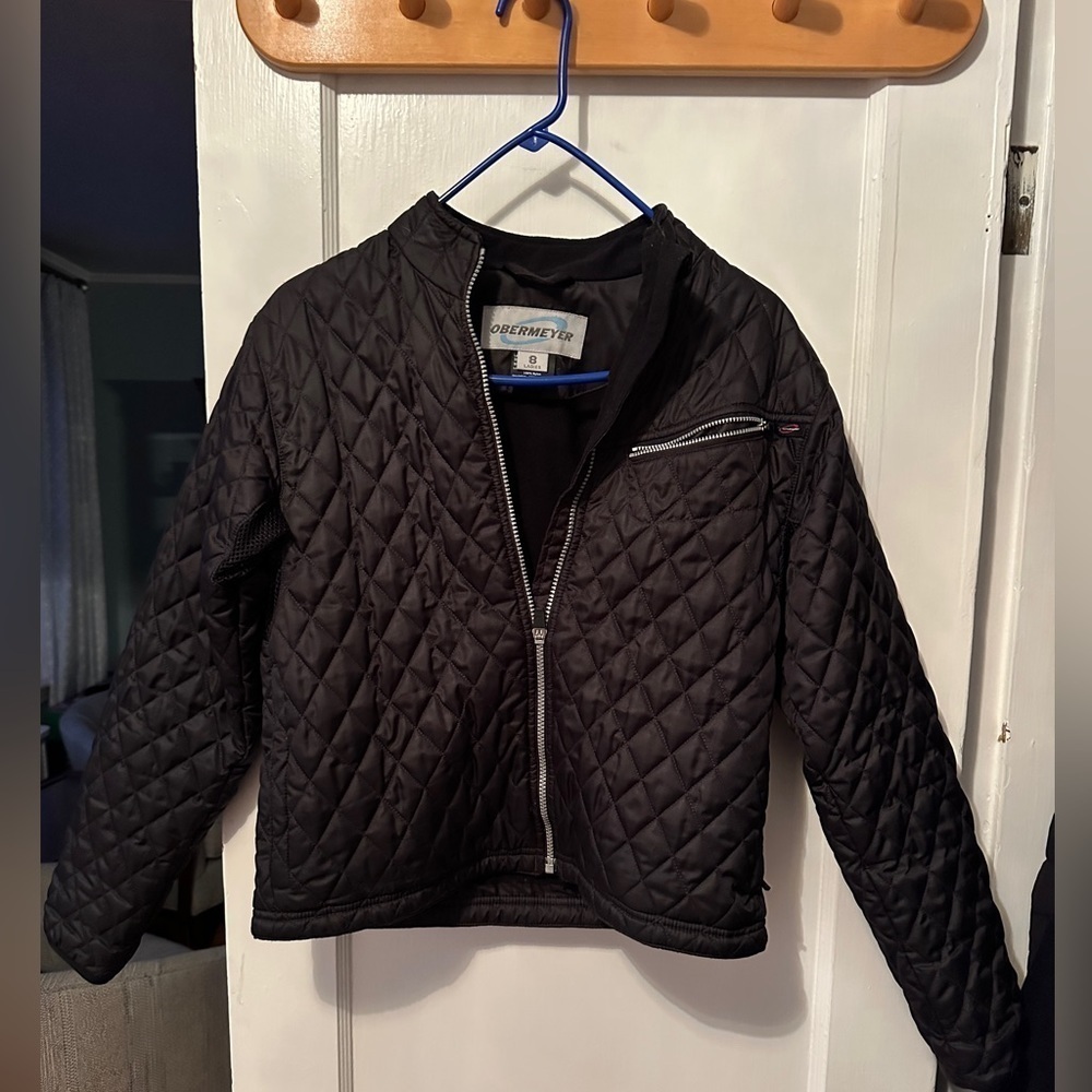 Obermeyer Quilted Jacket Zip Front Fleece Lined Black Women's Size 8
